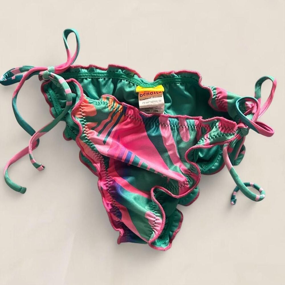 Agua bendita Algeria colorful tropical print scrunchie bikini bottoms medium